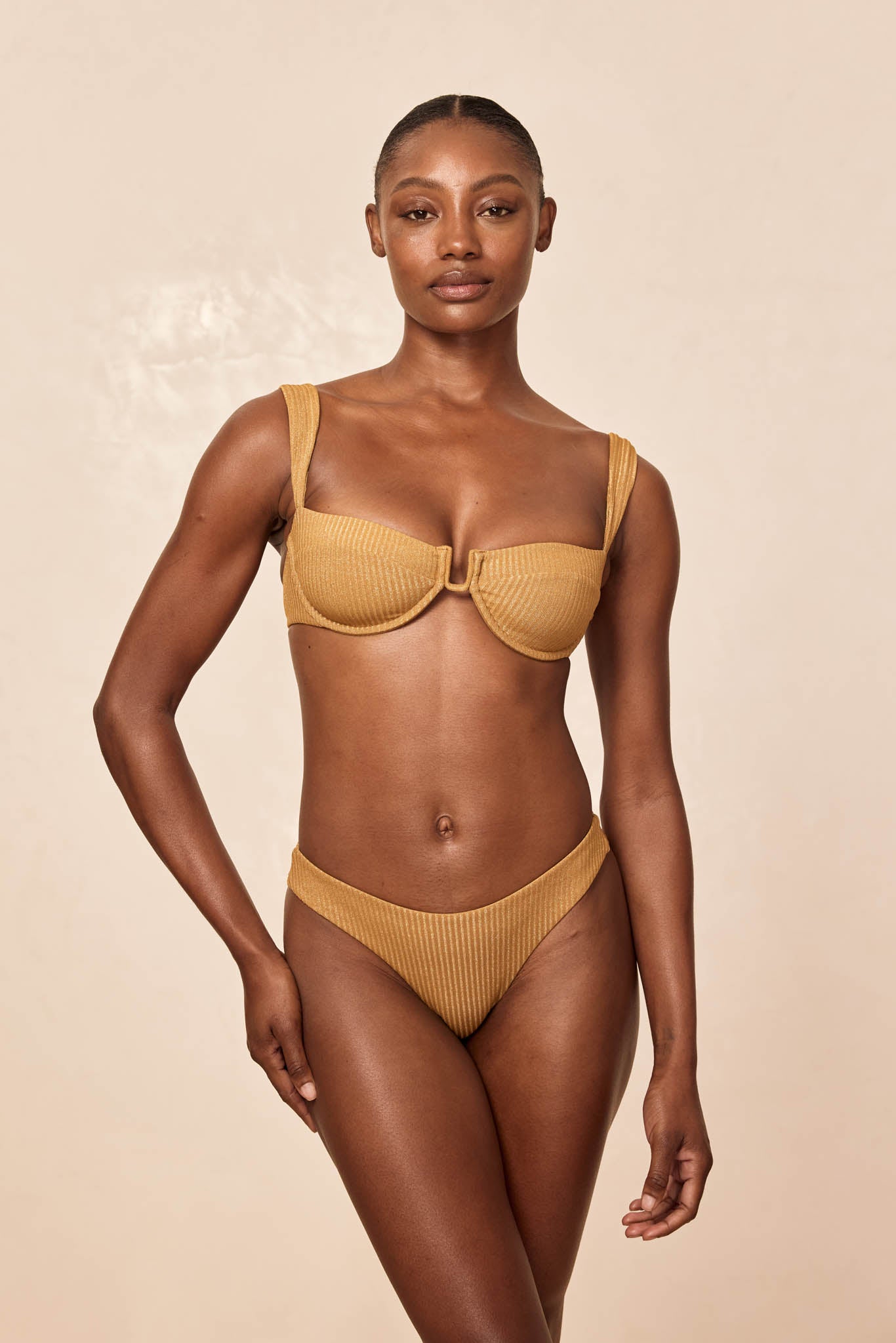 Alternative view of Seychelles Bottom - Antique Gold Lurex Rib (Modest Coverage)