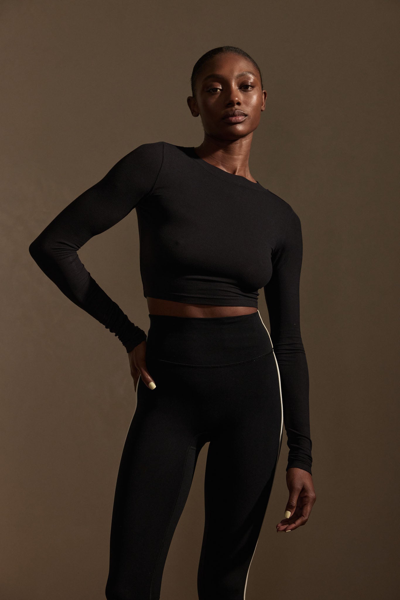 Alternative view of Hayworth Long Sleeve   Black Lightweight Rib