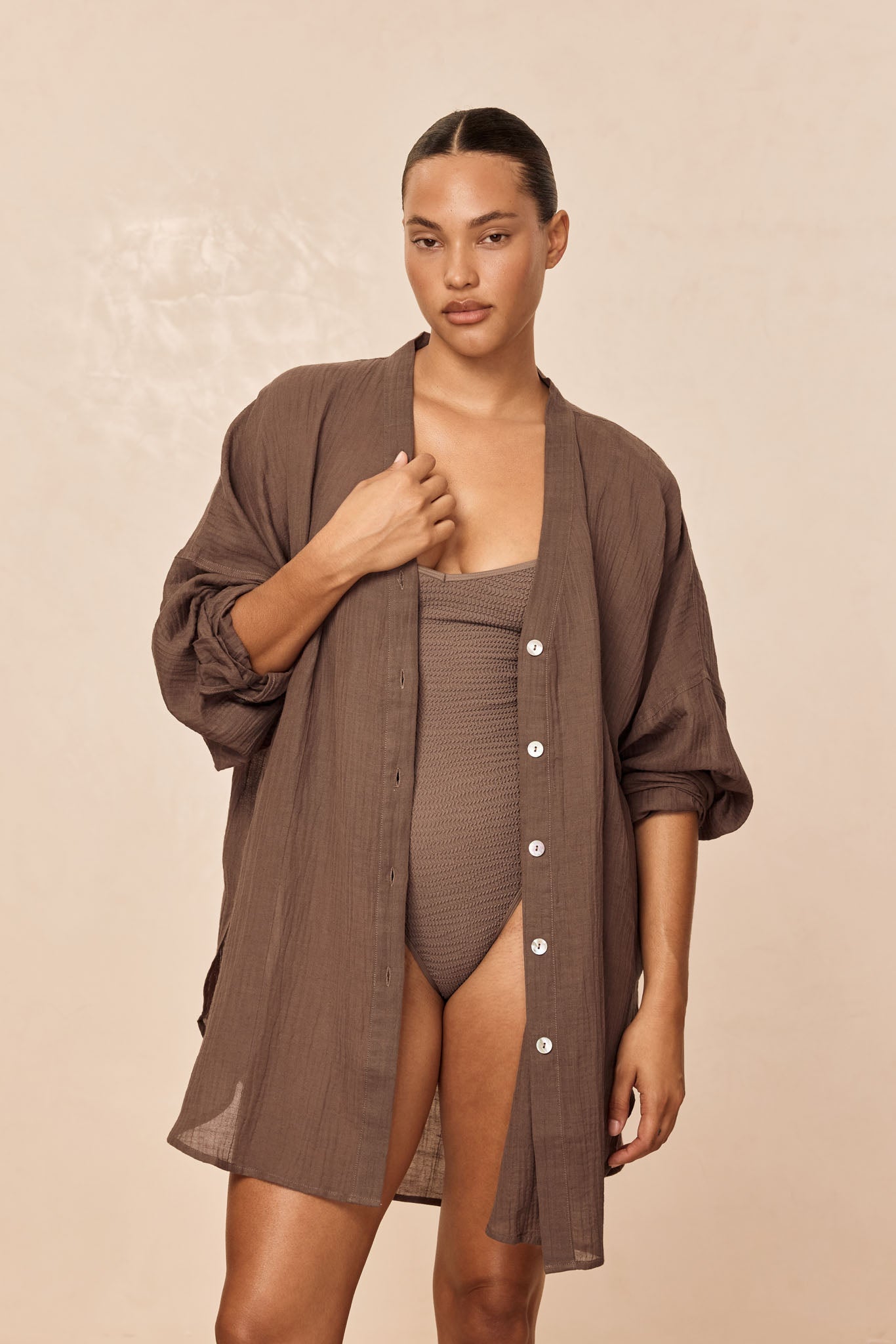 Alternative view of Barcelona Tunic - Stone Crinkle Linen