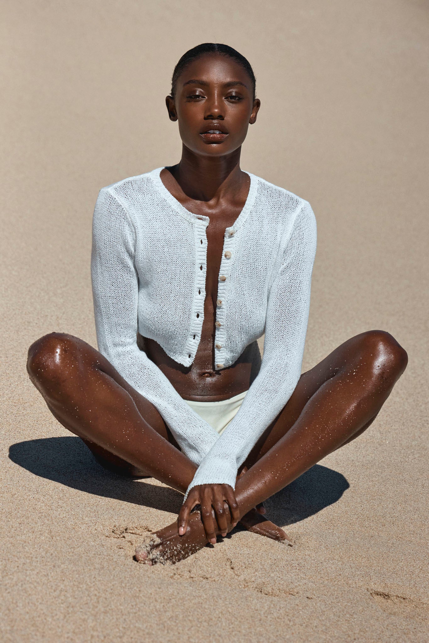 Alternative view of Genoa Cardigan - Ivory Open Jersey