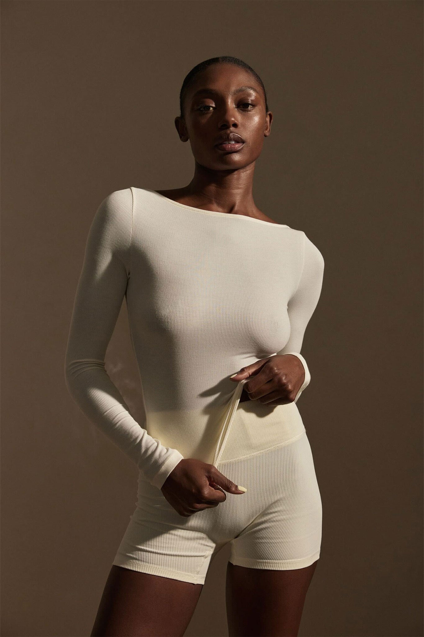 Alternative view of Paddington Long Sleeve   Ivory Lightweight Rib